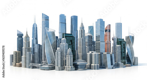 modern skyscrapers in modern city, isolated on a white background