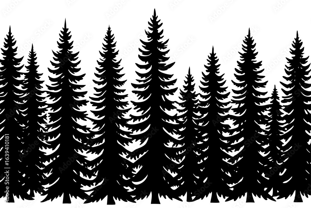 Obraz premium Vector art of silhouette of pine tree set 