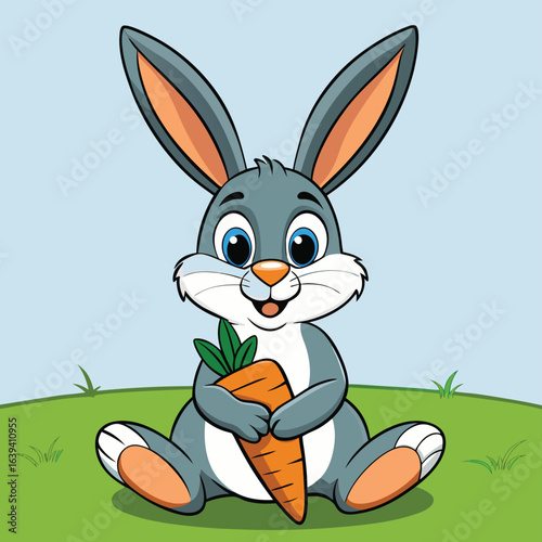 An enchanting Easter bunny with a plump carrot in a vibrant green field