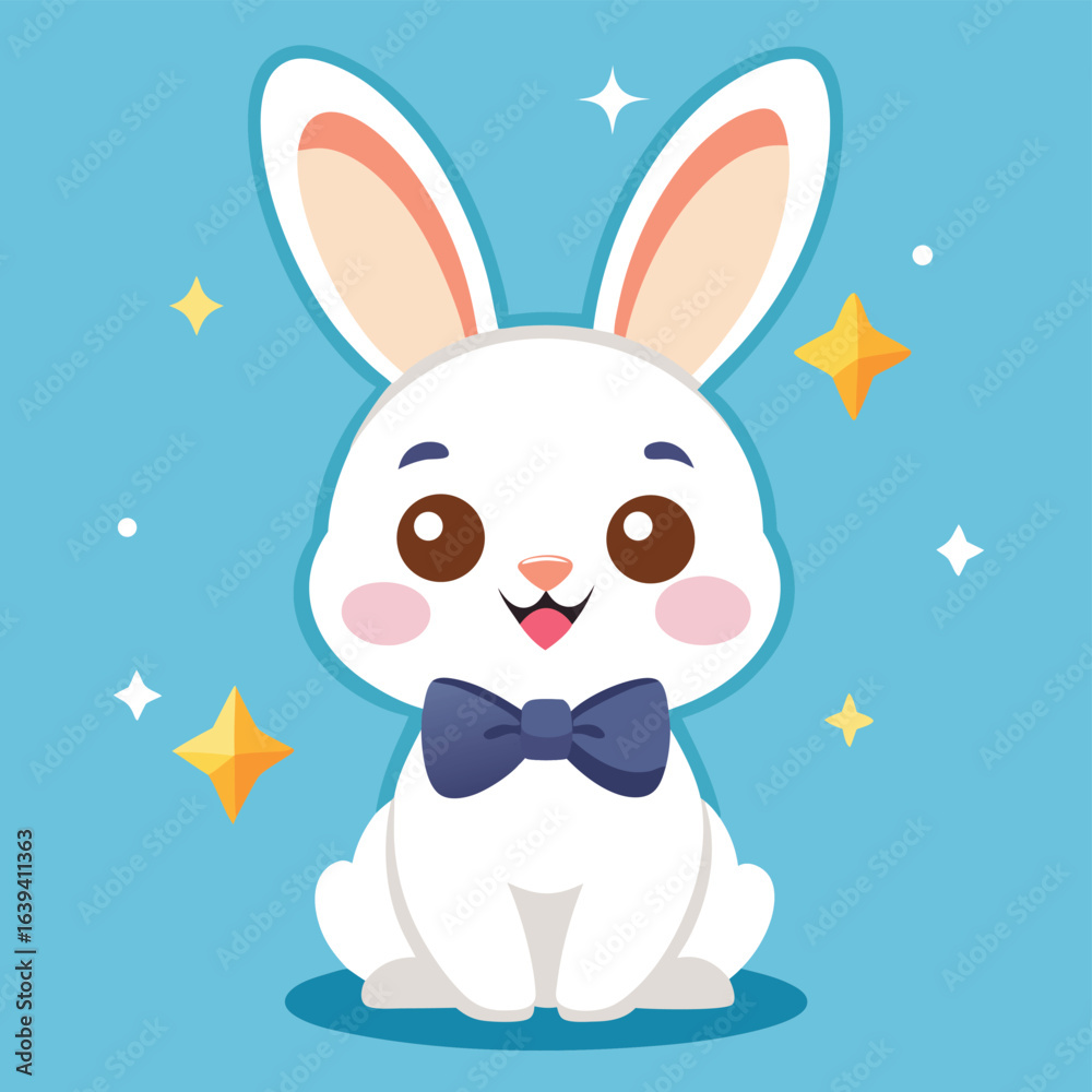 Obraz premium Cute easter bunny cartoon animal vector illustration with a gift and eggs