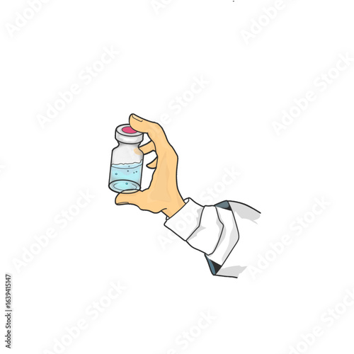 hand holding a bottle of vaccine liquid without background