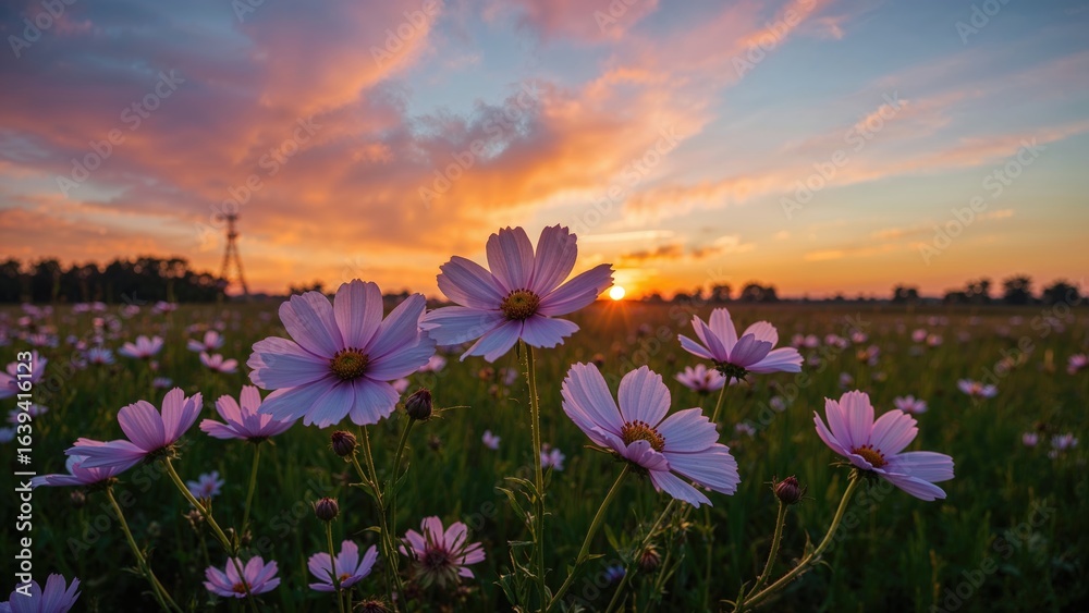 Fototapeta premium Evening glow highlights blooming cosmos flowers