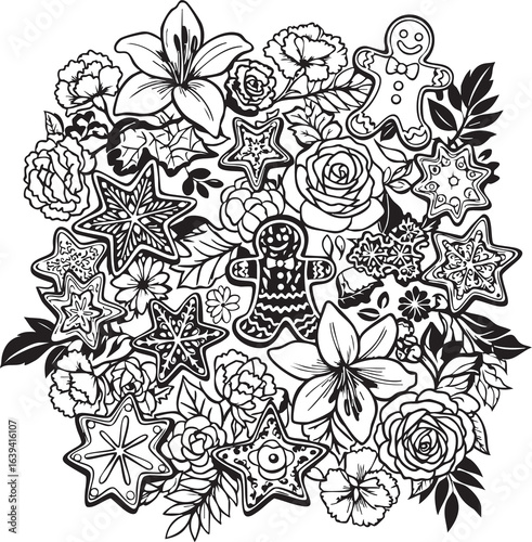 Wallpaper Mural christmas, pattern, flower, vector, floral, design, seamless, vintage, illustration, ornament, decoration, art, wallpaper, nature, decor, texture, element, flowers, mandala, leaf, retro, ornate, lace, Torontodigital.ca