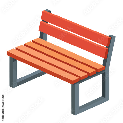 Isometric View of a Modern Orange and Gray Park Bench