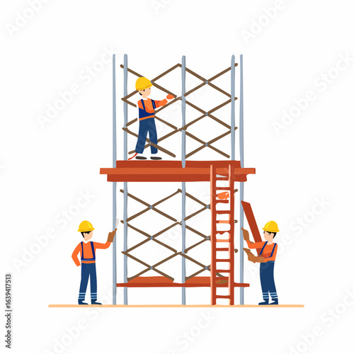 鳶大工工事業の足場作業ベクターアイコン