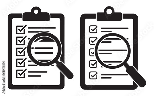 Checklist inspection with magnifying glass clipboard search