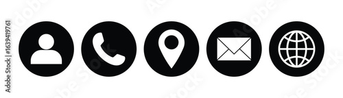 business icon set for company ,name, phone, mobile, place, location, mail, website and message icon set, black and white icon vector business card icon