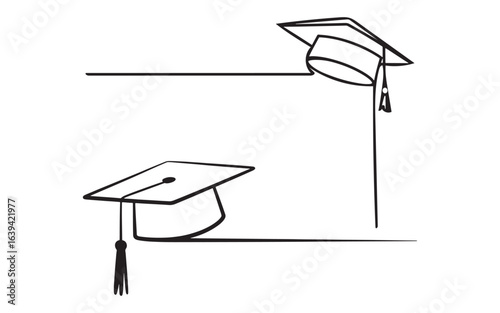 Graduation caps with tassels and decorative lines mortarboards academic