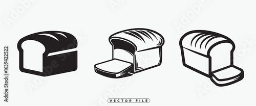 Black and White Vector Illustrations of Loaf Bread with Sliced Pieces