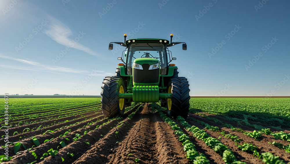 Modern Tractor Working on Agricultural Field Modern Tractor Working on Agricultural Field