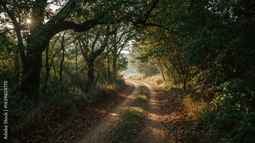 Naklejka premium Hiking on dirt paths amidst trees and open nature settings