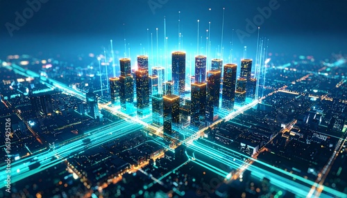 Wallpaper Mural Futuristic Smart City: Networked Towers, Digital Glow Torontodigital.ca