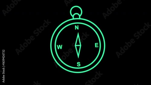 Minimalist animation of a compass rotating in outline icon style. Looped movement, outline icon, overlay icon, overlay, alfa chanel, navigation symbol, direction search, isolated motion