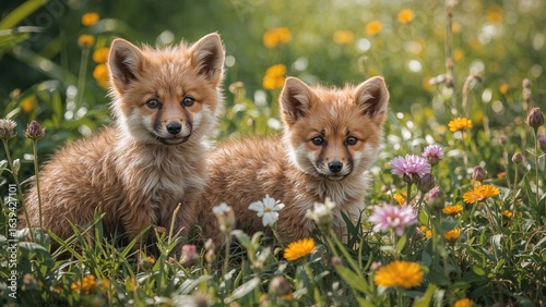 Images capturing juvenile tamed foxes in the wild