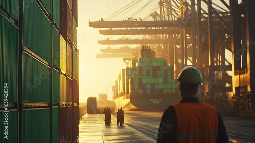 AI generator images of Container cargo ship ,International Freight Forwarding, Global Business Logistics. Cargo ship filled to brim with containers logistics in port Shipping containers being loaded 