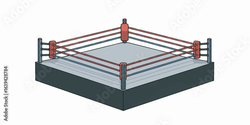High-quality vector illustration of a boxing ring with clean geometric lines, solid colors, and subtle gradients