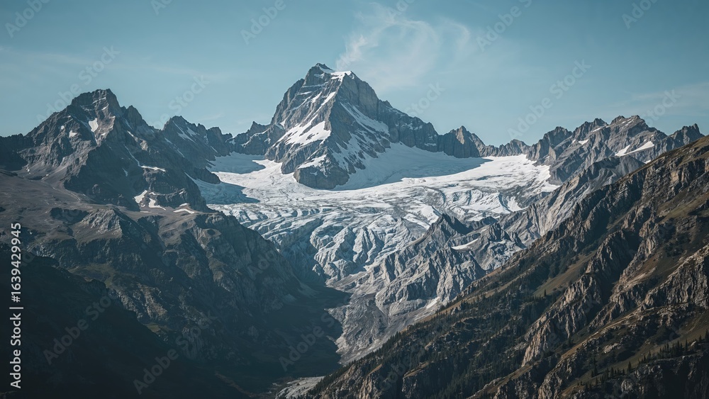 Fototapeta premium Intense heat during summer leads to significant glacier melting in mountain area