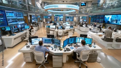 Modern Tech Hub: A high-tech operational command center pulses with dynamic activity, a futuristic blend of technology, precision, and human collaboration in a cutting-edge environment.