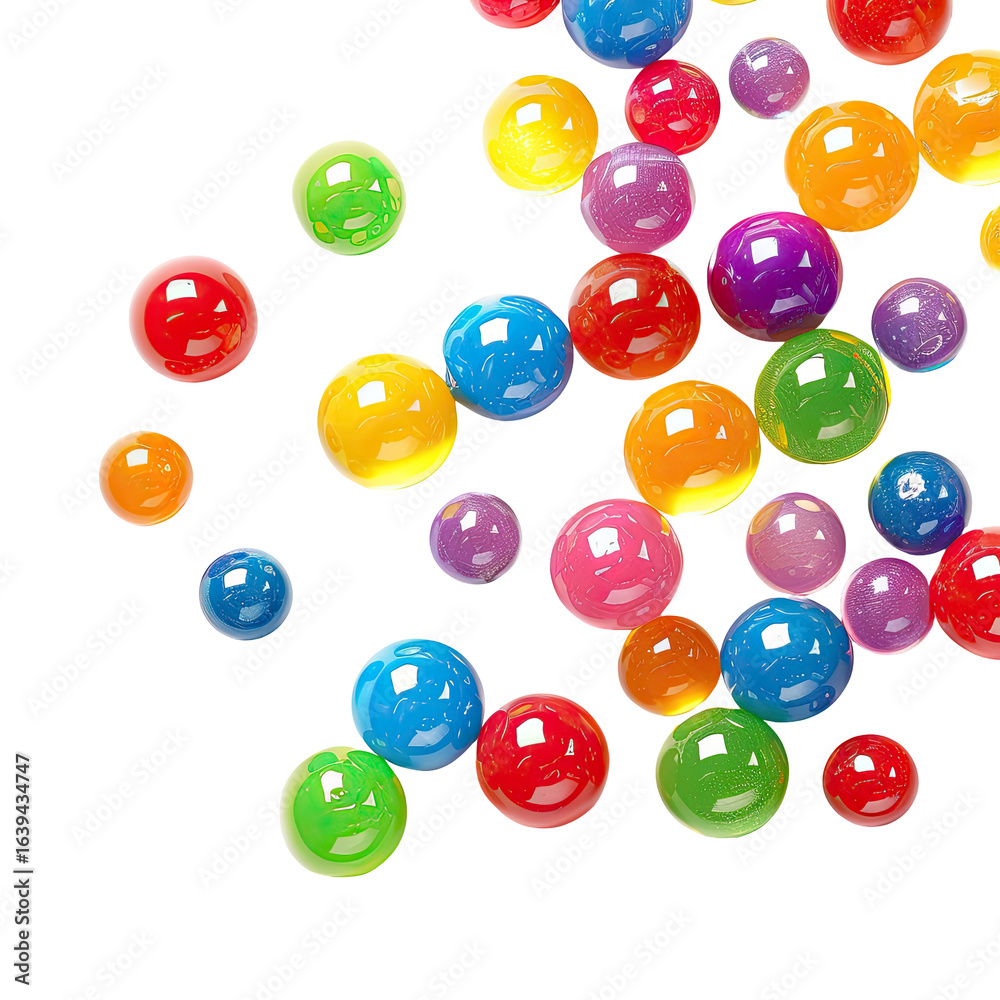 Fototapeta premium Colorful spheres falling, black background, playful, website header