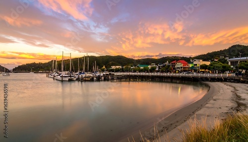 Wallpaper Mural Colorful sunset over a harbor town with yachts. Torontodigital.ca