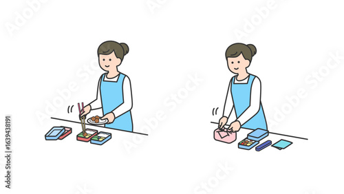 2人分のお弁当を作る女性