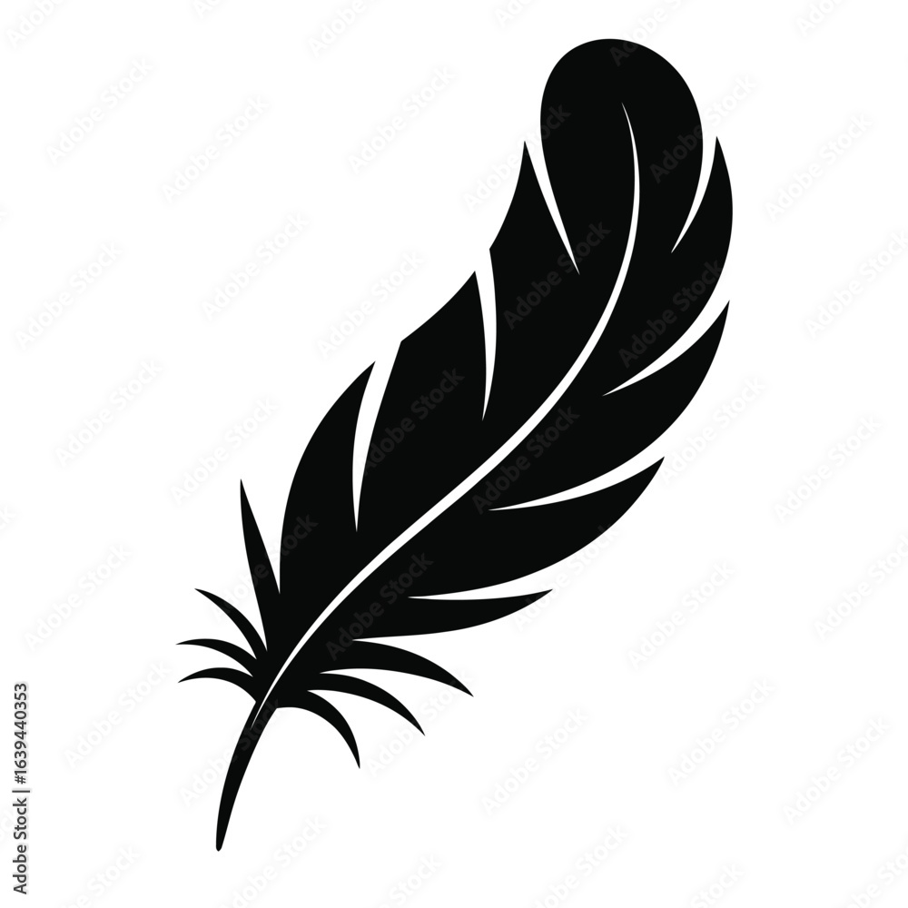 Obraz premium Black and white vector icon of a simple elegant feather symbolizing creativity and writing