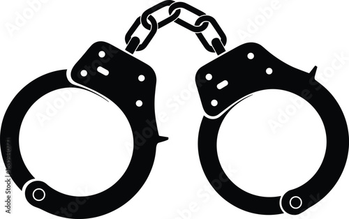 Silhouette of metal handcuffs, police security equipment, law enforcement restraint,