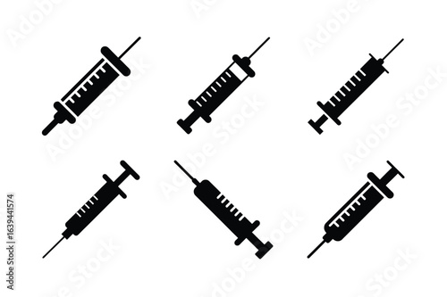 Vaccine Icon Set vector silhouette on white background