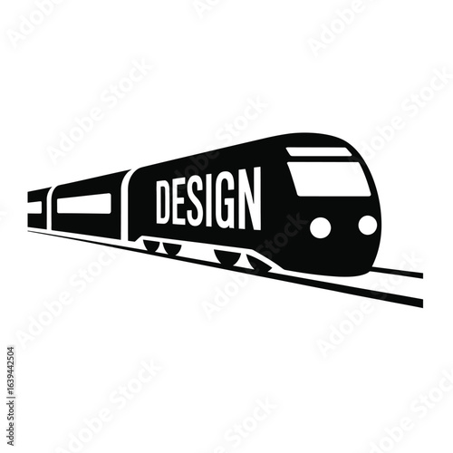 Black and white vector icon of a stylized train with passenger cars representing travel and public transit