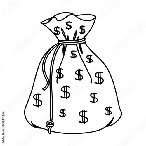 A hand-drawn vector illustration of a bag with money
