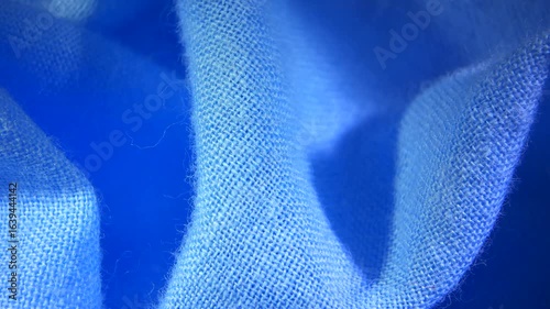 Blue cotton flax textile material cloth texture blur background macro