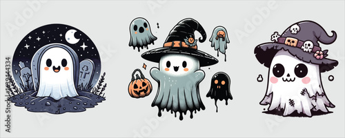 Vector art of cute halloween ghost cartoon illustration