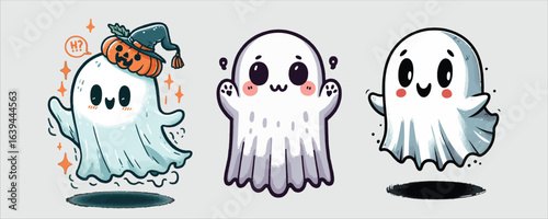 Vector art of cute cartoon ghosts for halloween season