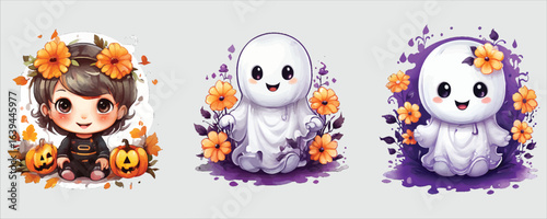 Vector art of cute halloween ghost character illustration