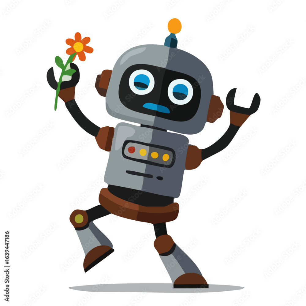 Fototapeta premium Cartoon Robot in Pose and Expression