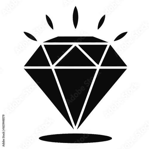 Minimalist black and white vector icon of a gemstone diamond symbolizing luxury and high quality