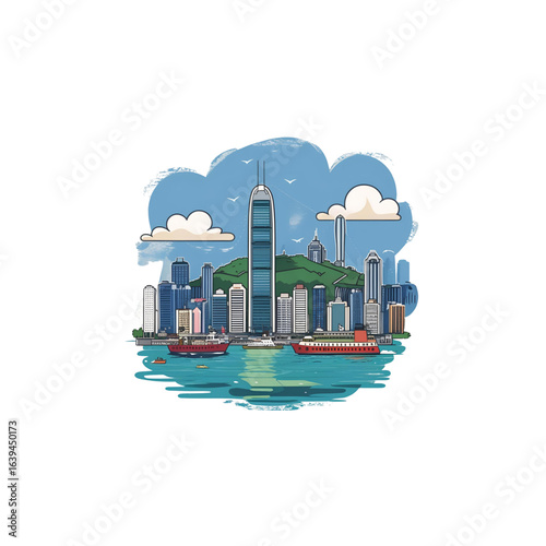 hongkong victoria harbour illustration