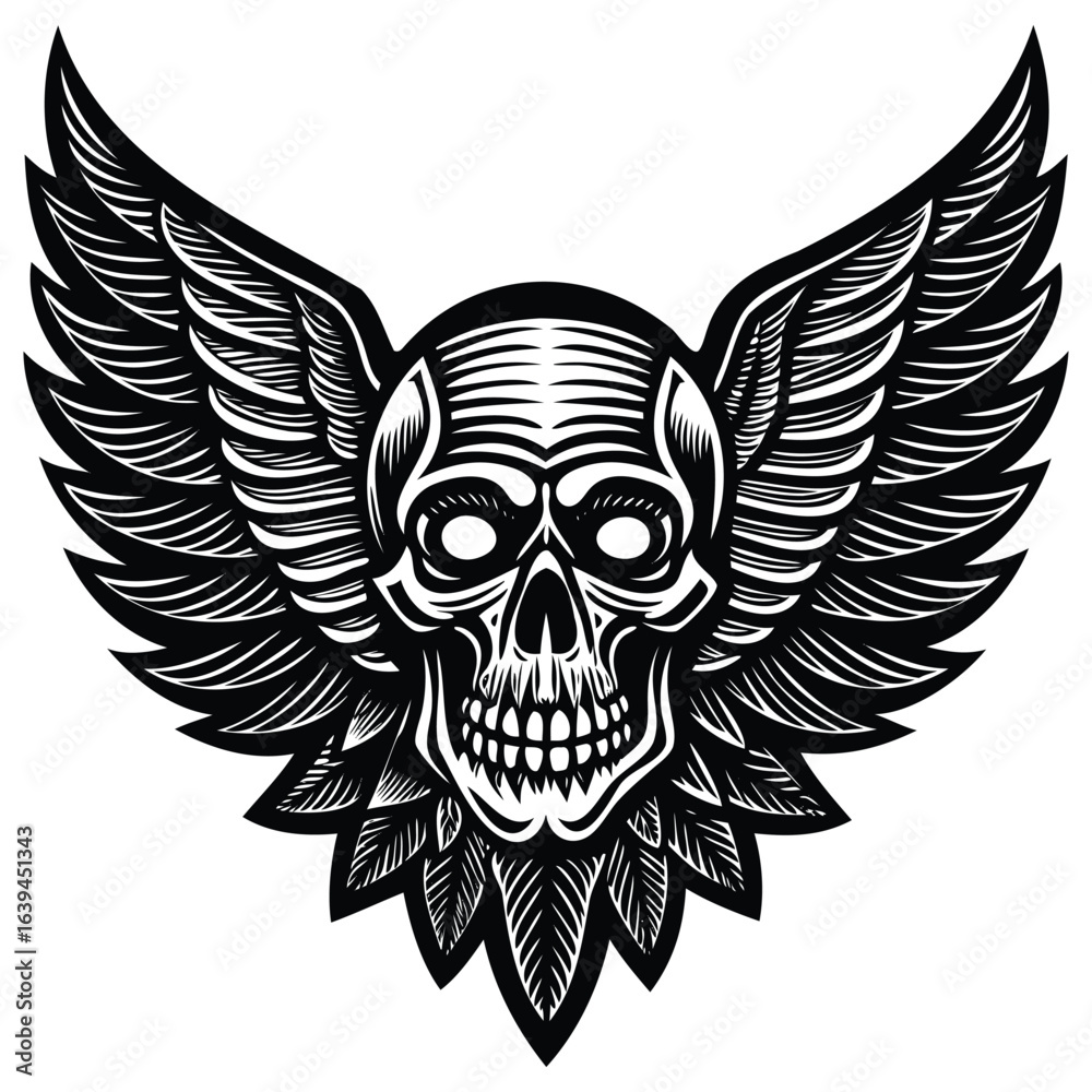 Fototapeta premium Skull and Wing Vector Silhouette