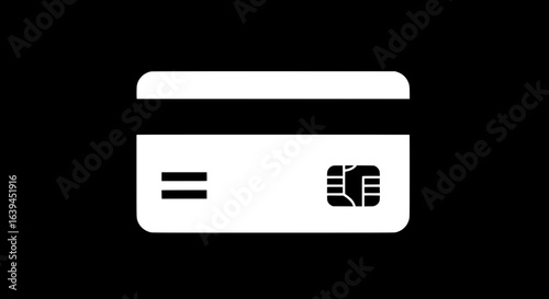Secure payment and banking concept illustrated by a simple credit card icon featuring an EMV chip and magnetic stripe for transactions.
