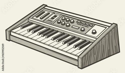 PNG Vintage electronic keyboard illustration.
 sharp focus, realistic photo