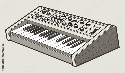 PNG Vintage electronic keyboard illustration.
 sharp focus, realistic photo
