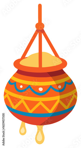 Colorful Dahi Handi Hanging Pot PNG Sticker