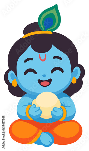 Baby Krishna Sitting with Butter Pot Cute PNG Sticker