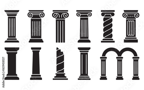 Ancient architectural columns and arches in black silhouette pillar classical