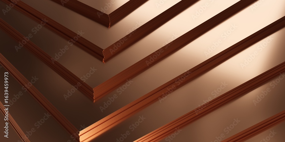 Obraz premium Stacked packs of industrial copper plates on dark background, industry or construction materials concept