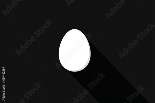 Fried egg in black frying pan on light yellow background. Cartoon style vector illustration with copy space. Cooking and breakfast concept for design and print