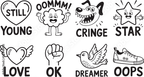 Funny Comic Speech Bubbles Doodle Set Still Young Cringe Star Vector Art