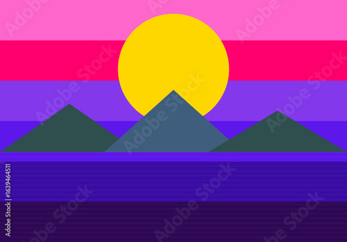Retro sunset landscape