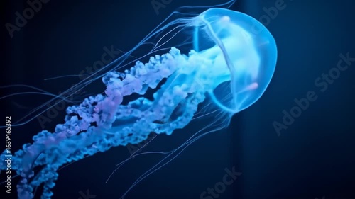 Enigmatic jellyfish pulsates in the dark ocean, captured in mesmerizing detail