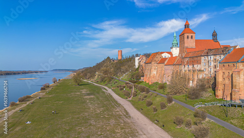 Beautiful architecture of Grudziadz with granaries at Wisla river, Poland

